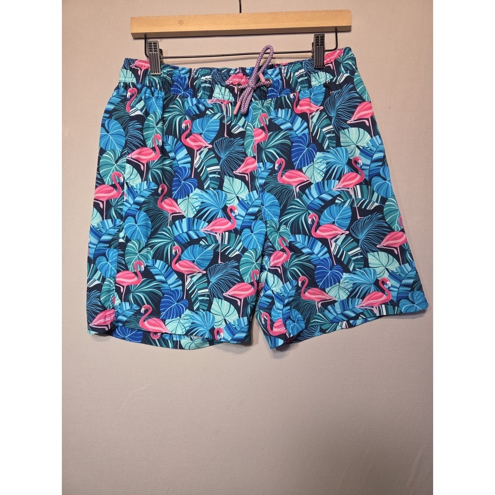 Member's Mark Flamingo Flow Swim Trunks Men's Medium Blue Pink Tropical Mesh Lin